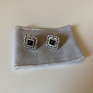 James Avery Sterling and Black Onyx Omega Clip Earrings- RETIRED